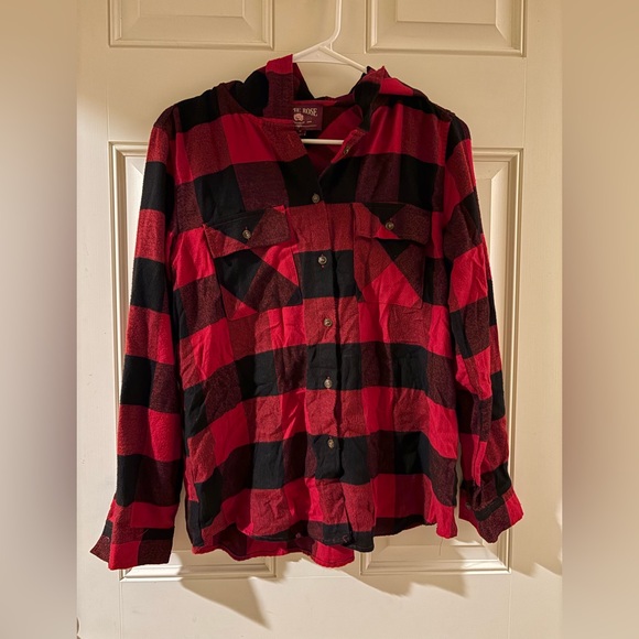 Red plaid button up flannel - Picture 1 of 3